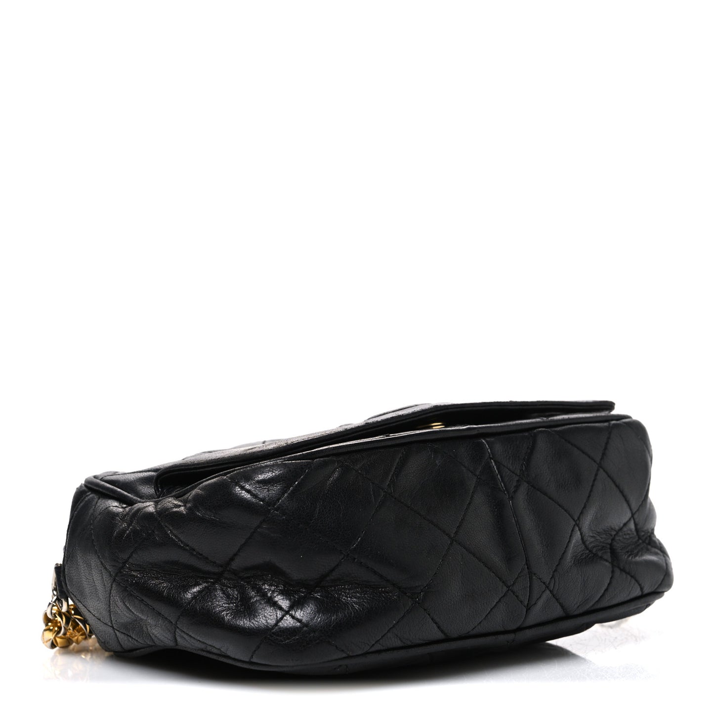 Lambskin Quilted Tassel Camera Case Black