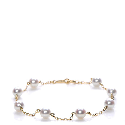 Mikimoto 18K Yellow Gold 5mm Akoya Cultured Pearl Station Bracelet 1 of 4