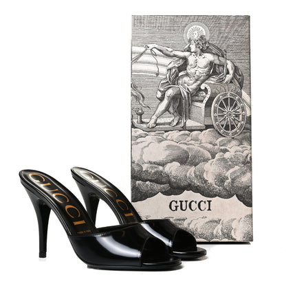 Gucci Polished Calfskin Scarlet Mid Heel Slide Sandals 37.5 Black 13 of 13