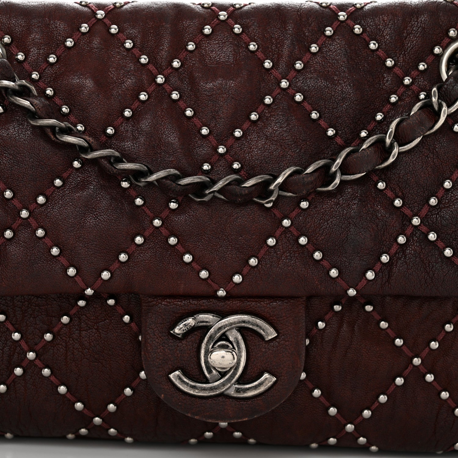 Chanel Washed Lambskin Studded Metal Beauty Flap Burgundy 8 of 14