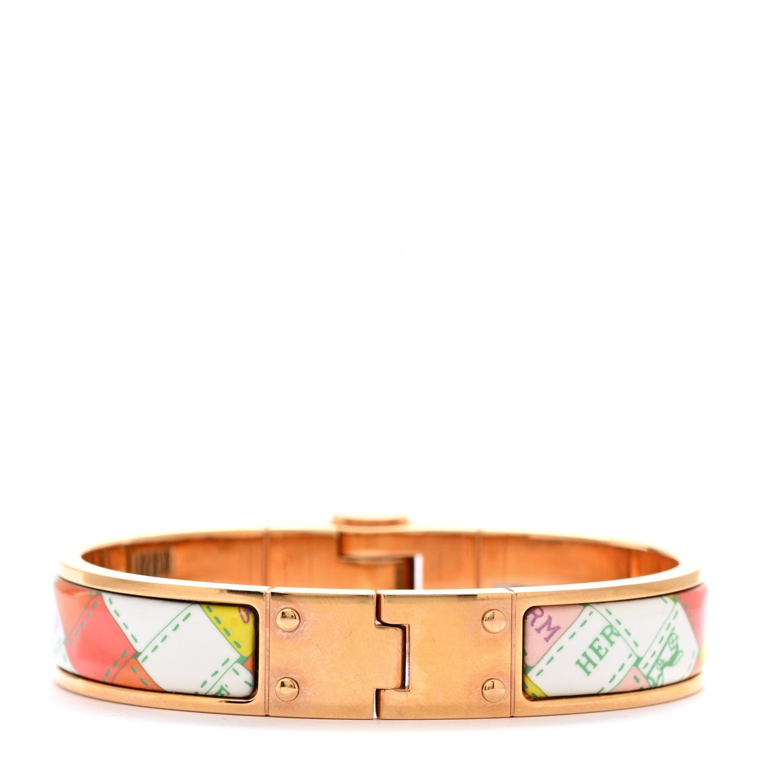 Hermes Enamel Printed Narrow Bolduc Au Carre Hinged Bracelet S 3 of 4