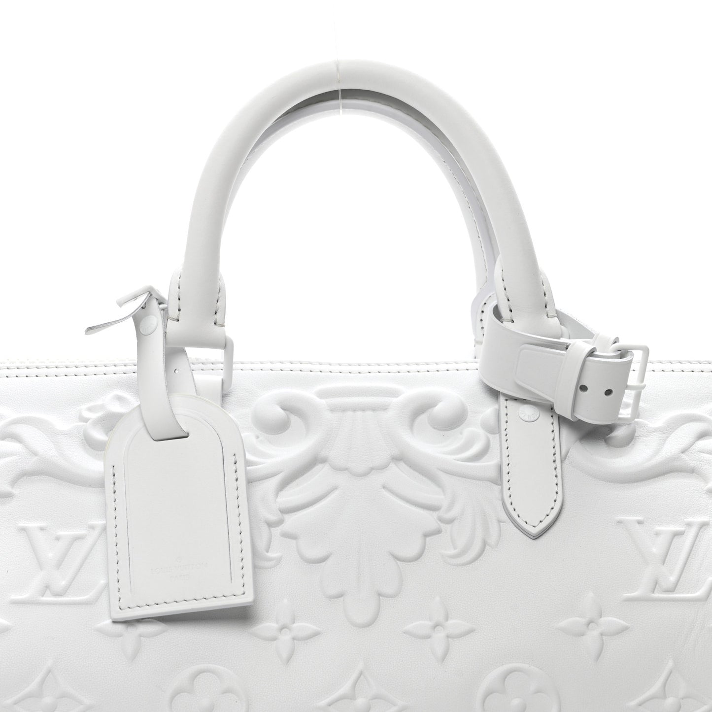 Calfskin LV Ornament Keepall 50 Bandouliere  Optic White