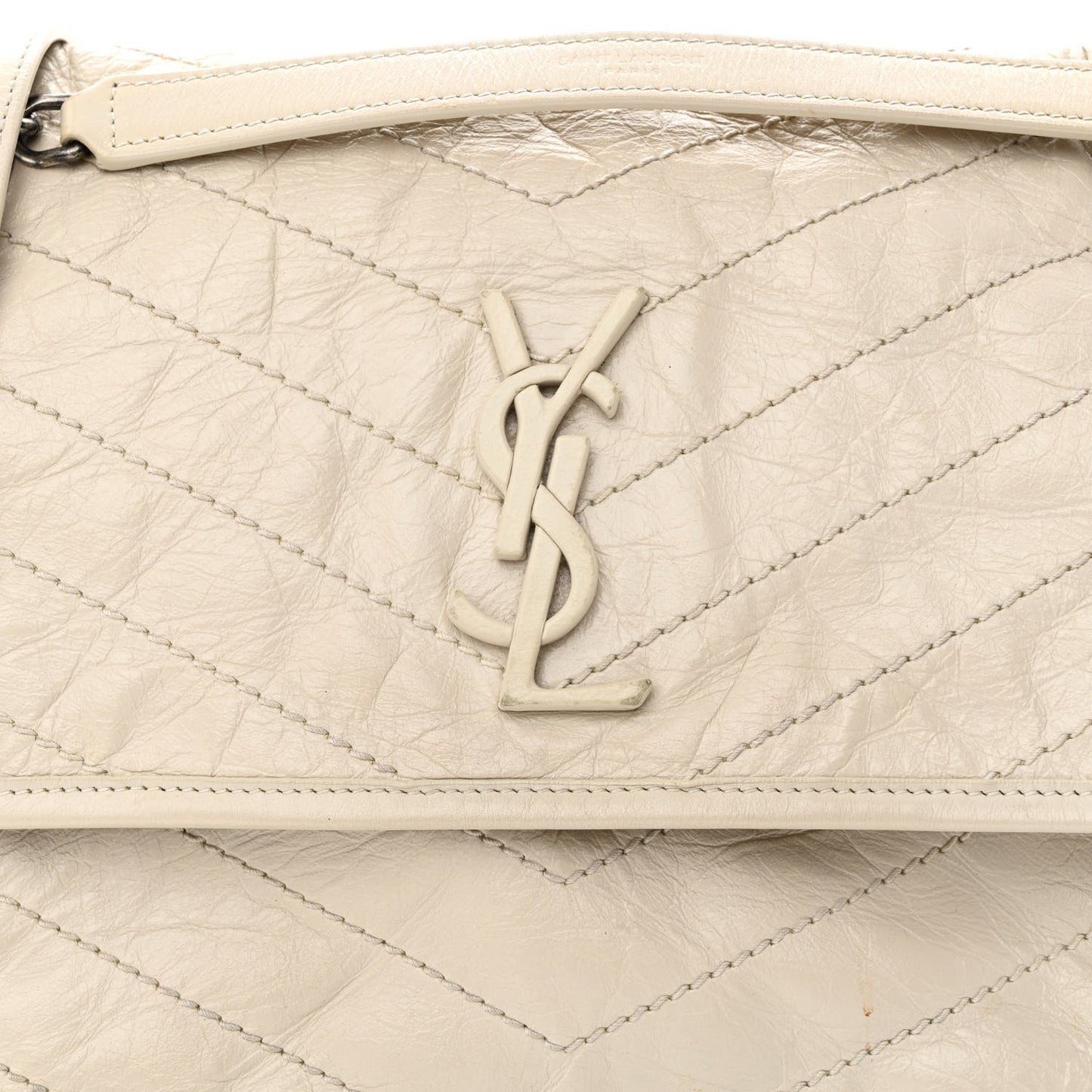 Crinkled Calfskin Matelasse Monogram Medium Niki Chain Satchel Crema Soft