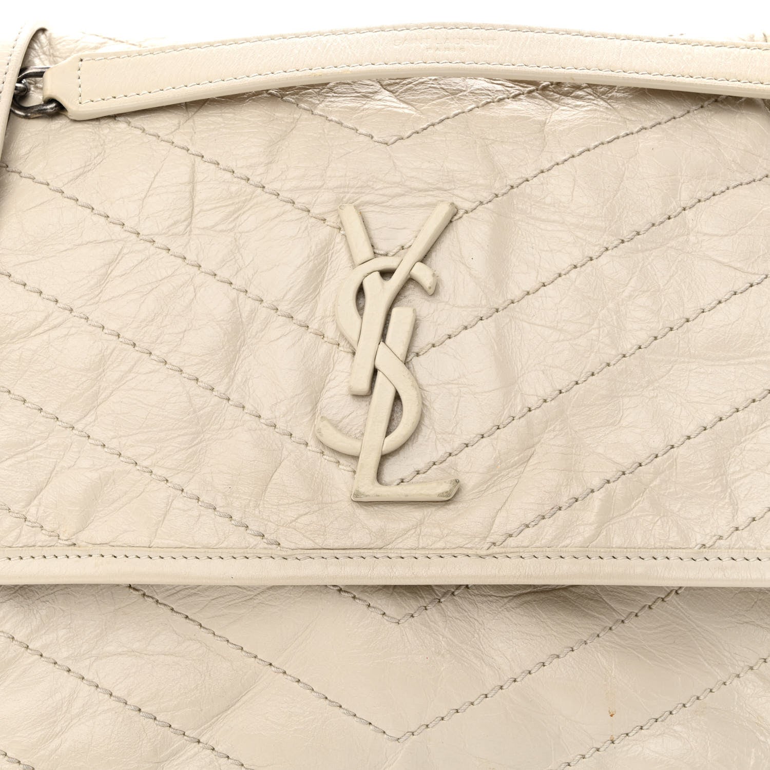 Saint Laurent Crinkled Calfskin Matelasse Monogram Medium Niki Chain Satchel Crema Soft 8 of 20