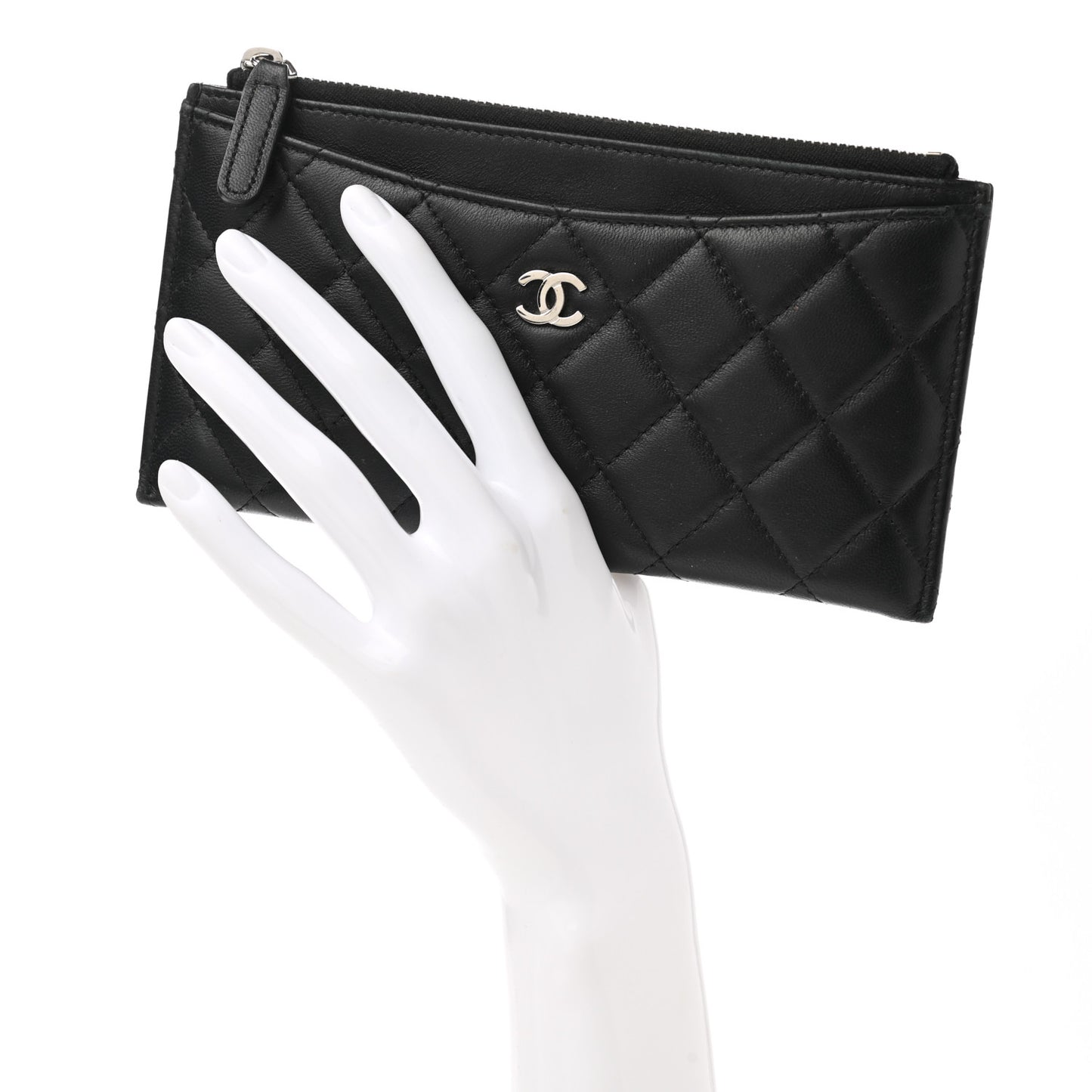 Lambskin Quilted Classic Zip Pouch Black