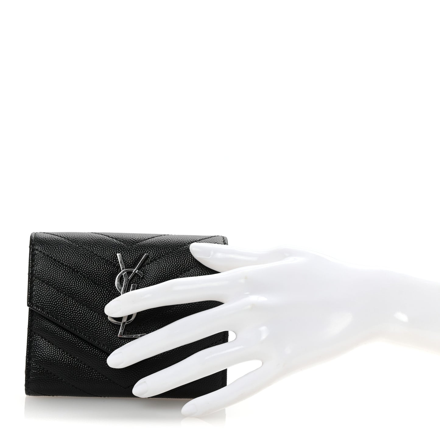 Grain De Poudre Matelasse Chevron Monogram Compact Tri Fold Wallet Black