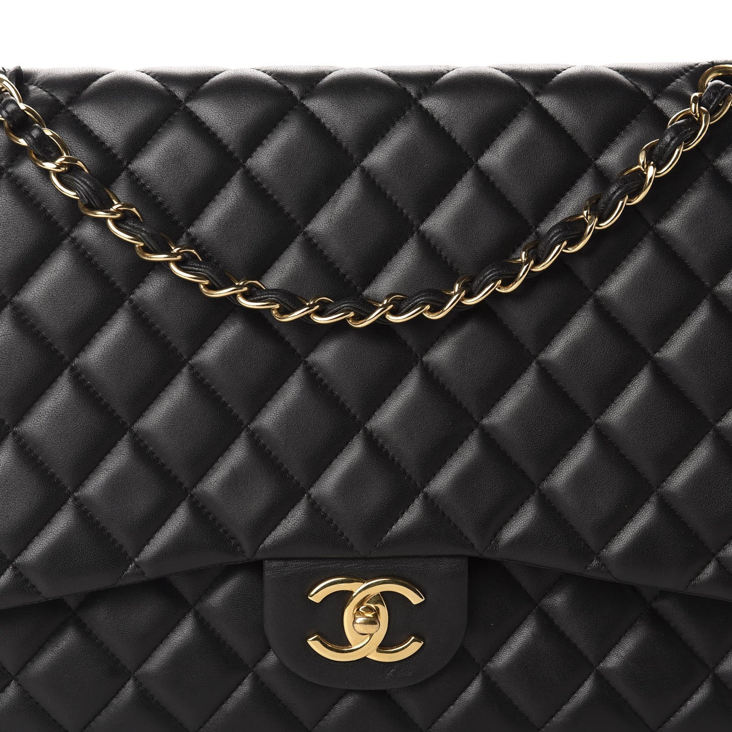 Lambskin Quilted Maxi Double Flap Black