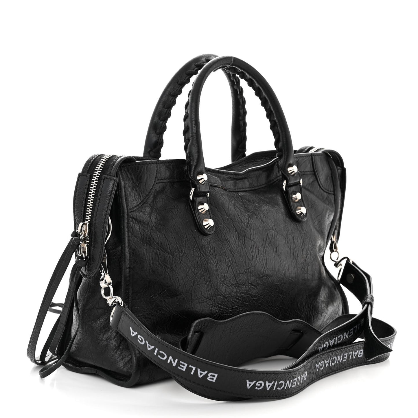 Agneau Classic Silver Hardware S City Logo Strap Black