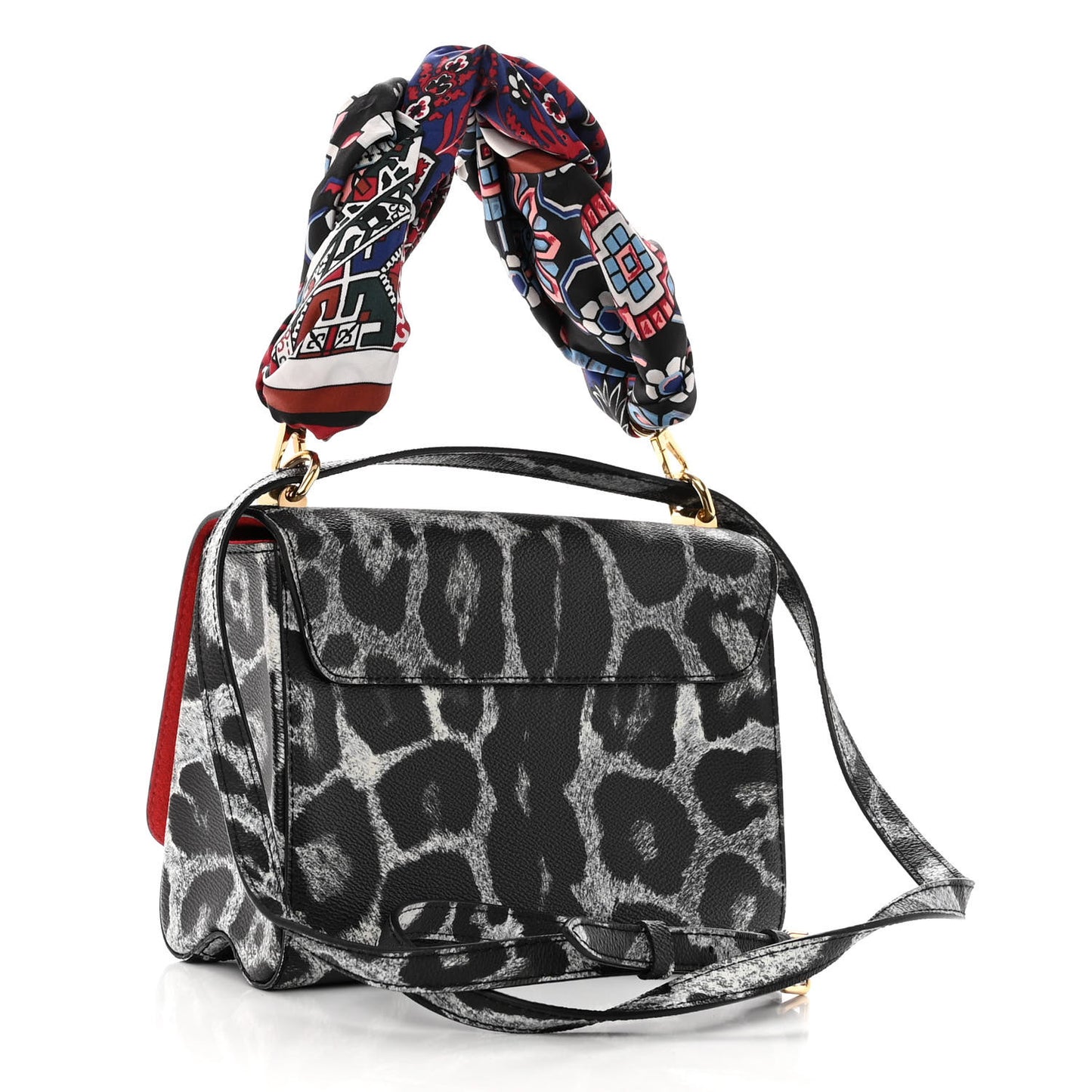 Calfskin Wild Animal Print Scarf Handle Twist Shoulder Bag MM
