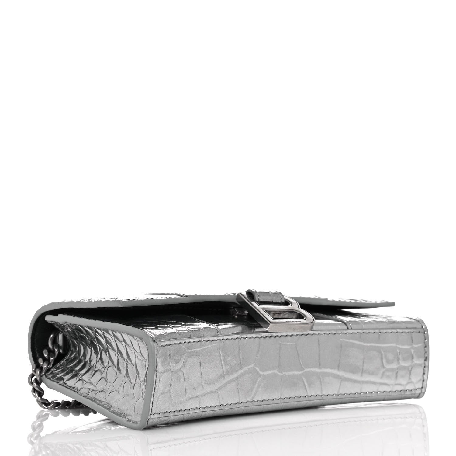 Balenciaga Metallic Calfskin Crocodile Embossed Hourglass Chain Bag Silver 4 of 13