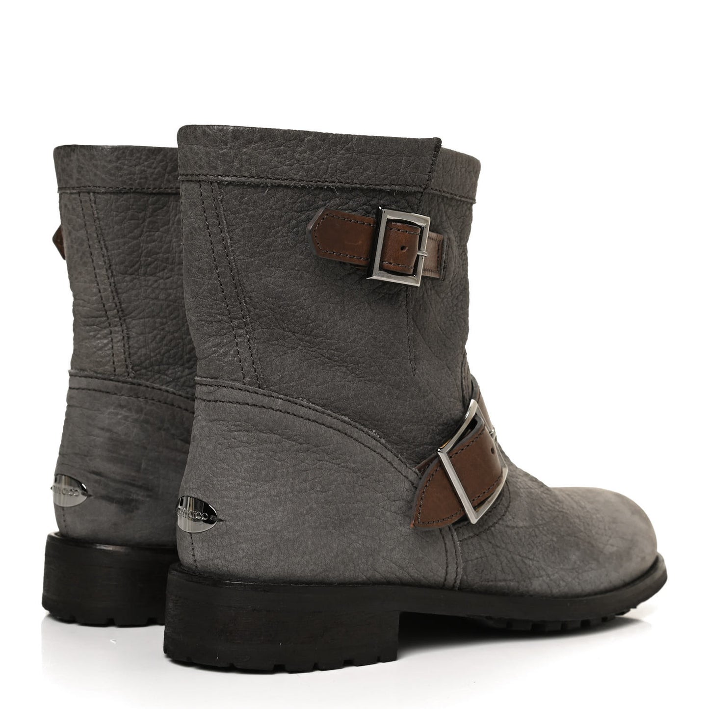 Grained Lambskin Suede Youth Biker Boots 39 Grey