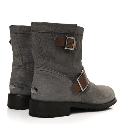 Jimmy Choo Grained Lambskin Suede Youth Biker Boots 39 Grey 4 of 13