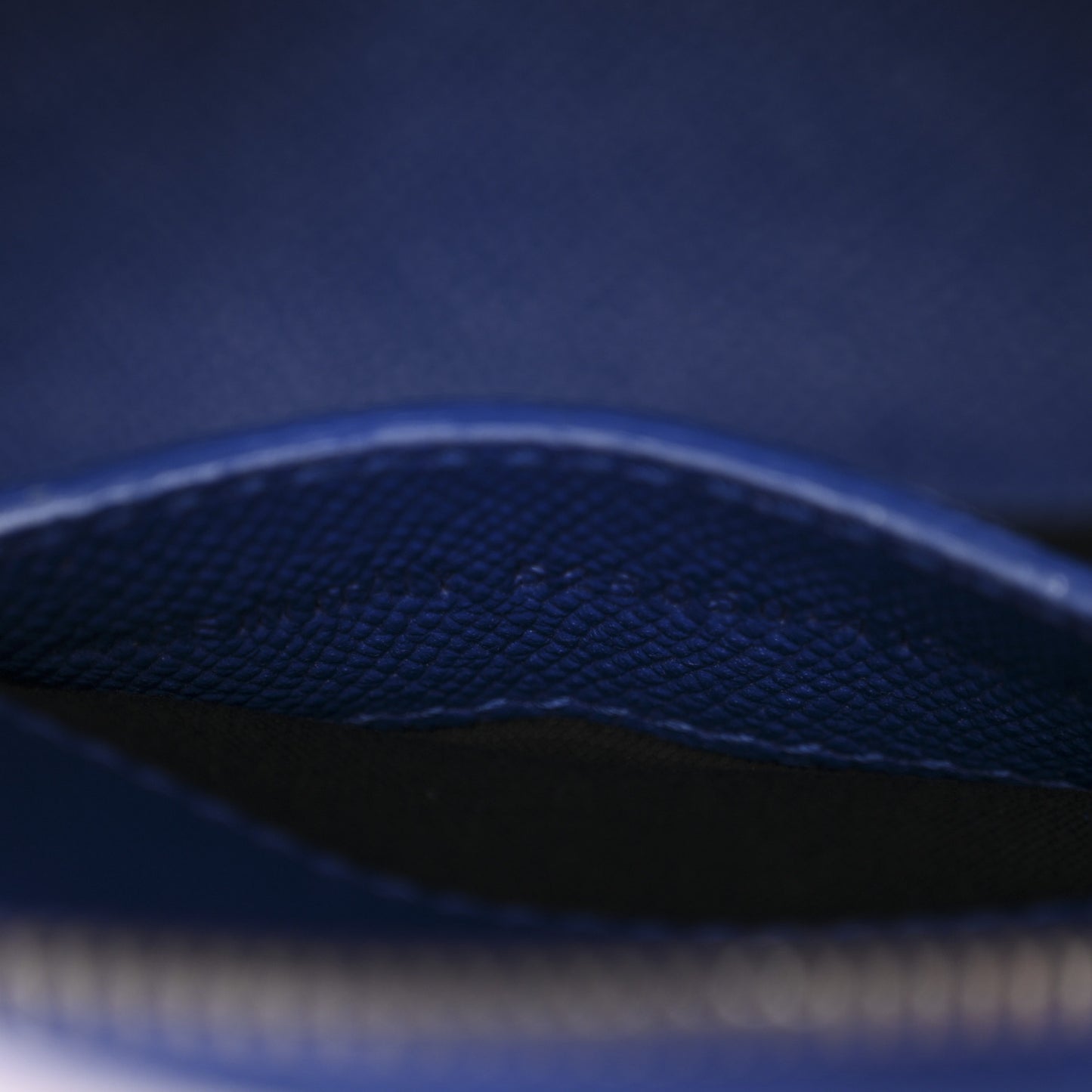 Signature Grained Calfskin Logo XXS Ville Top Handle Bag Bleu Roi White