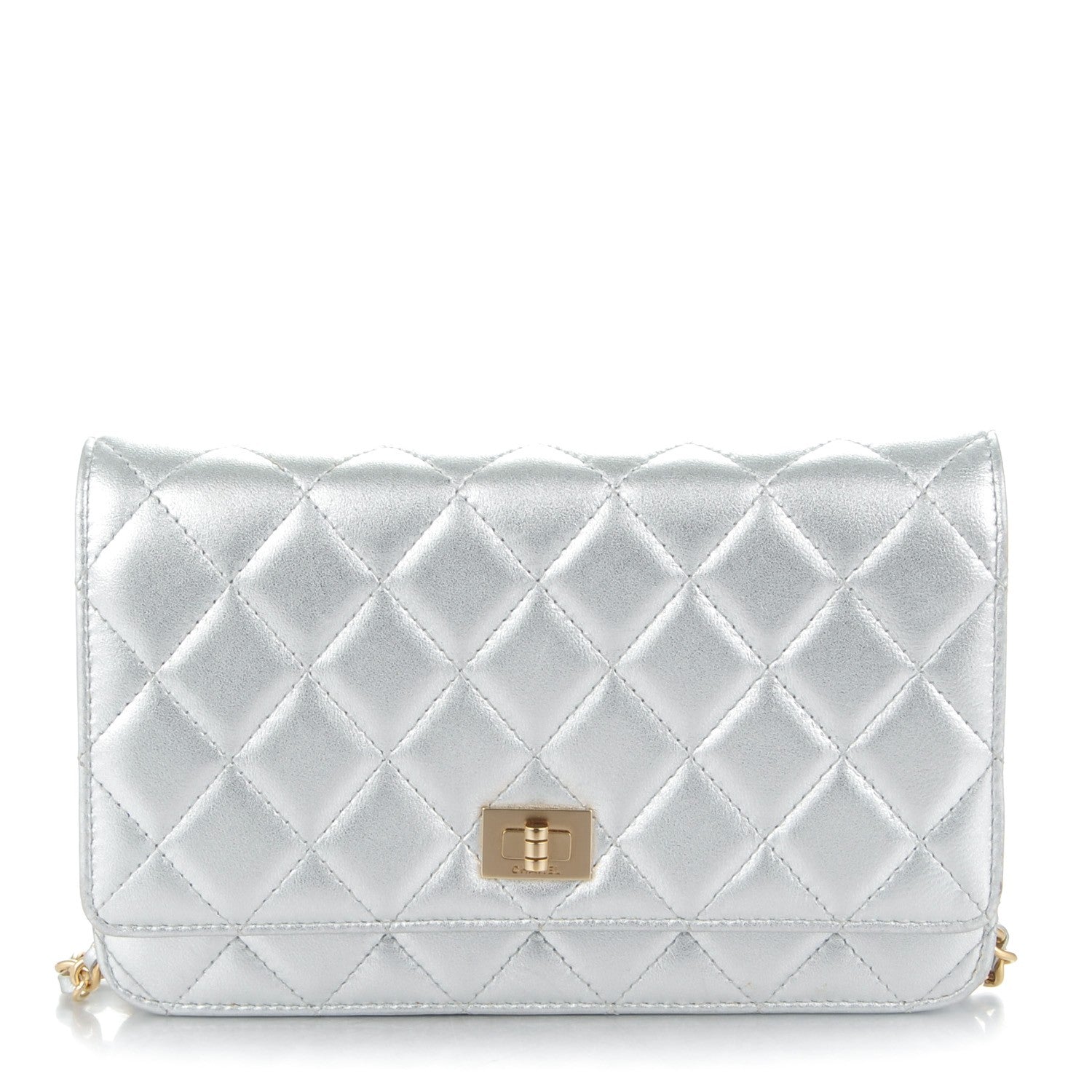 Chanel Metallic Lambskin Quilted Reissue Wallet On Chain WOC Silver 1 of 8