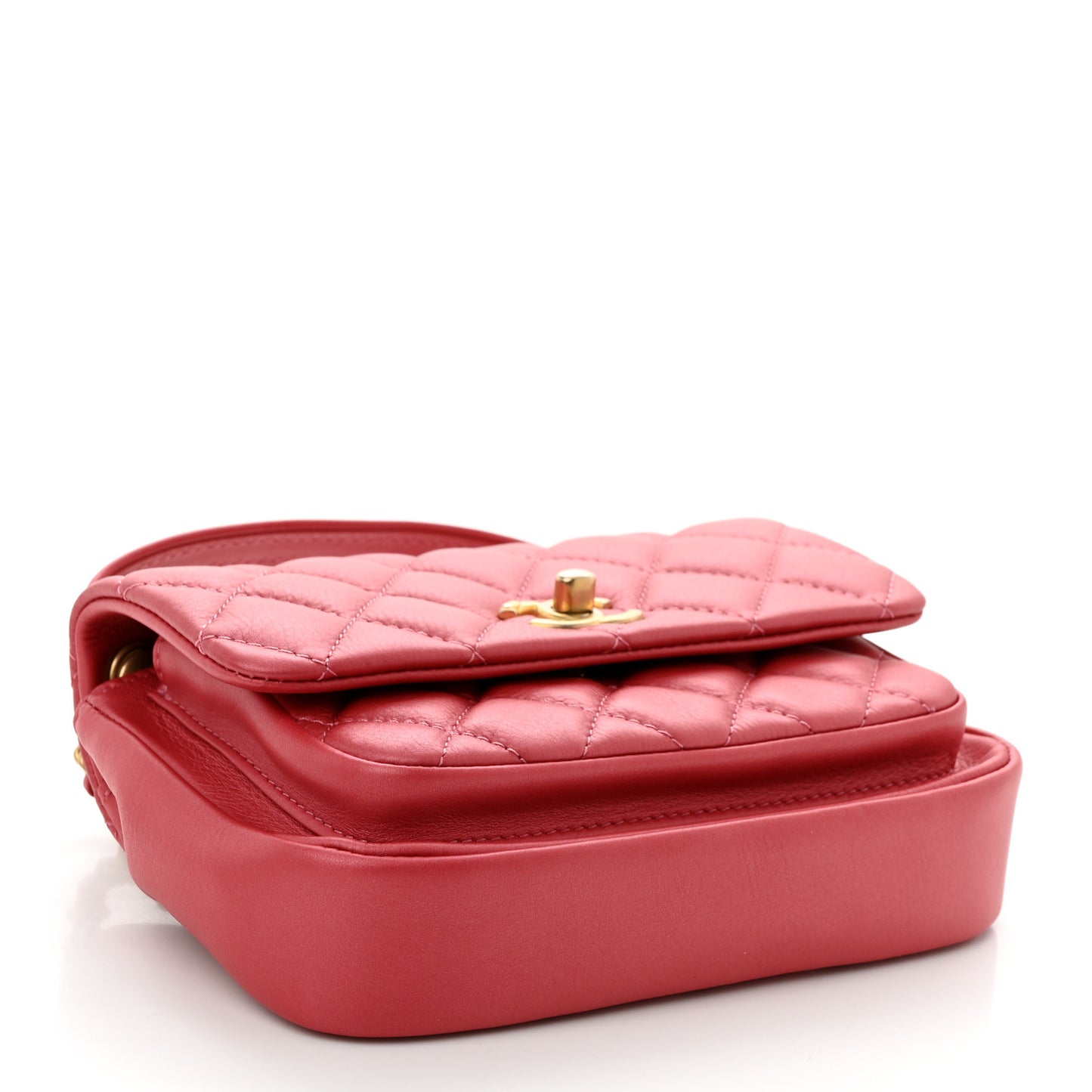 Metallic Calfskin Quilted Top Handle Flap Dark Pink