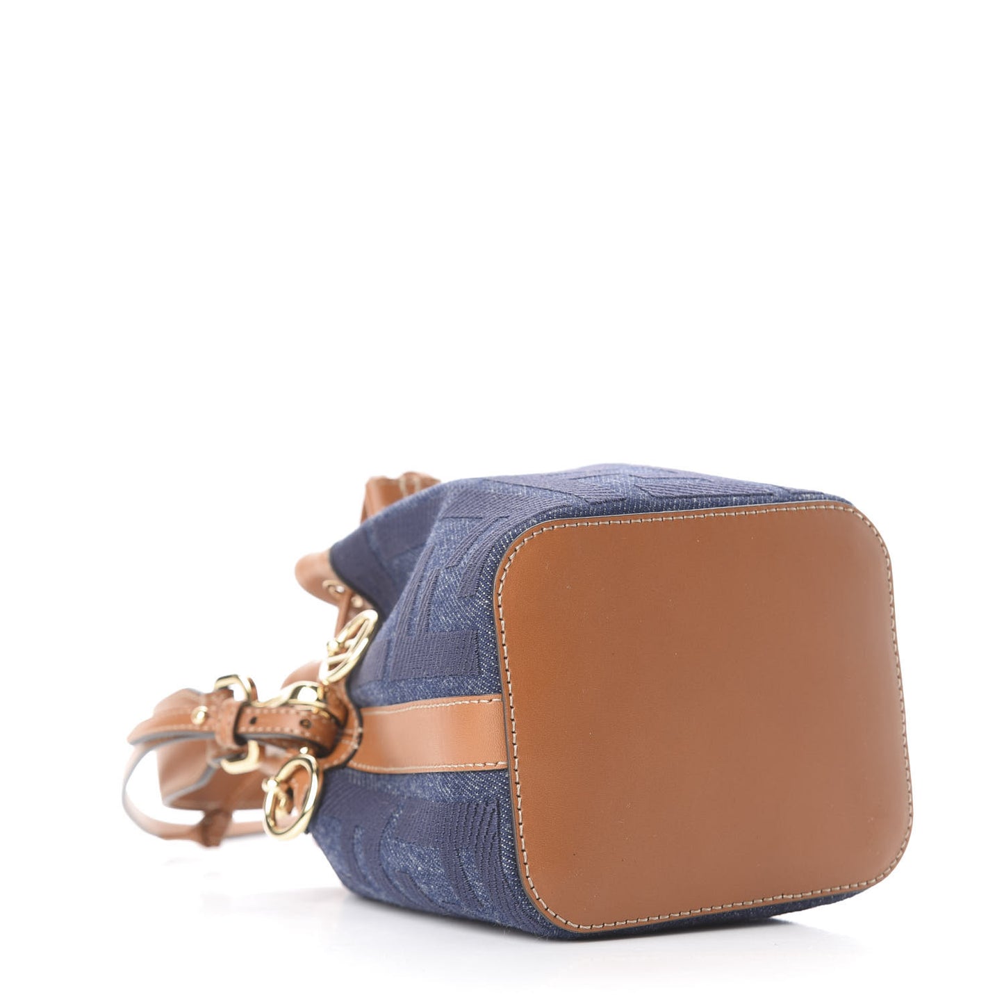 Denim Vitello King F is Fendi FF Embroidered Mini Mon Tresor Bucket Bag Blue Cuoio