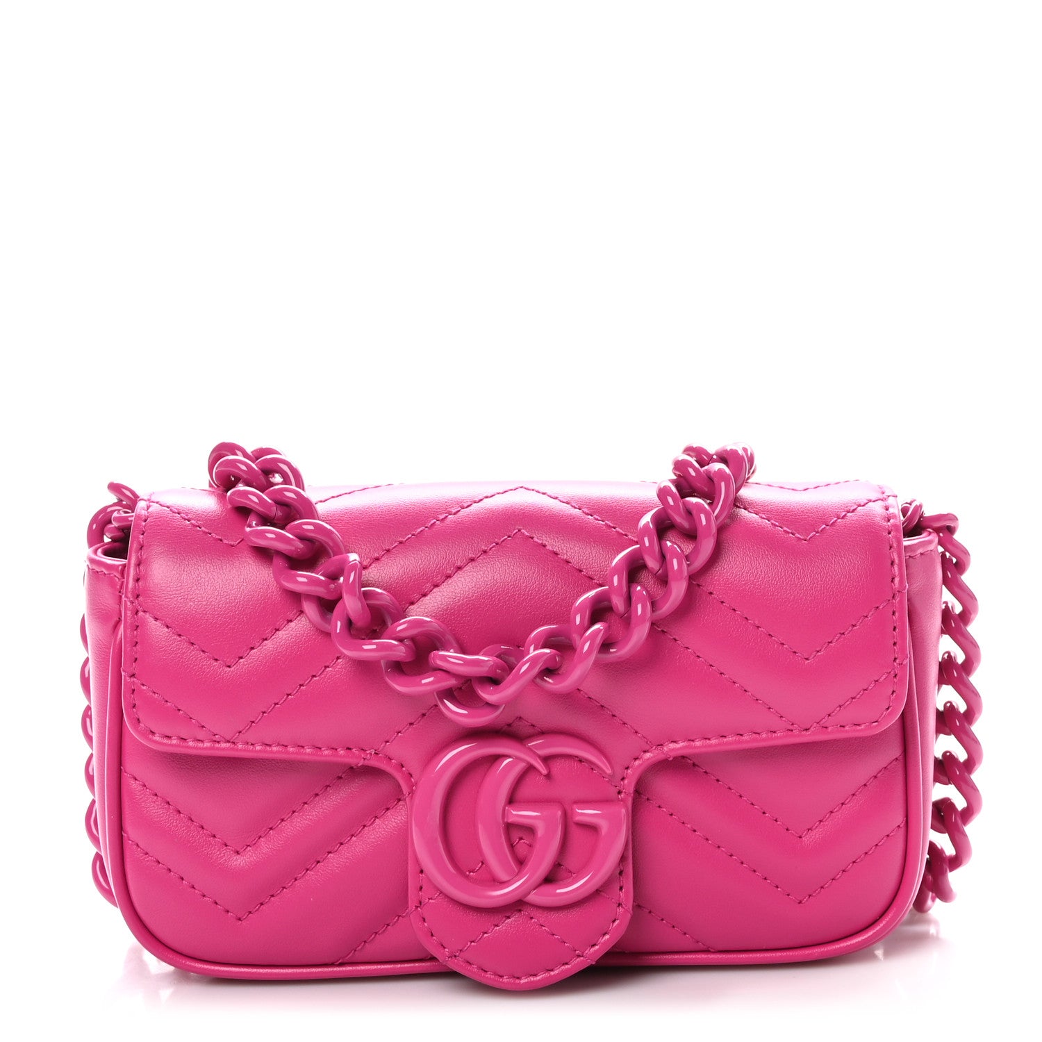 Gucci Calfskin Matelasse Monochrome GG Marmont Chain Belt Bag Classic Fuxia 1 of 10