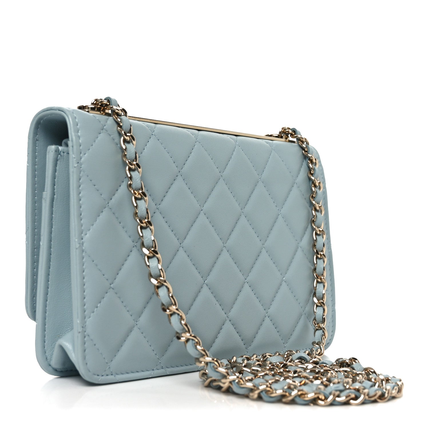 Chanel Lambskin Quilted Trendy CC Wallet On Chain WOC Light Blue 2 of 11