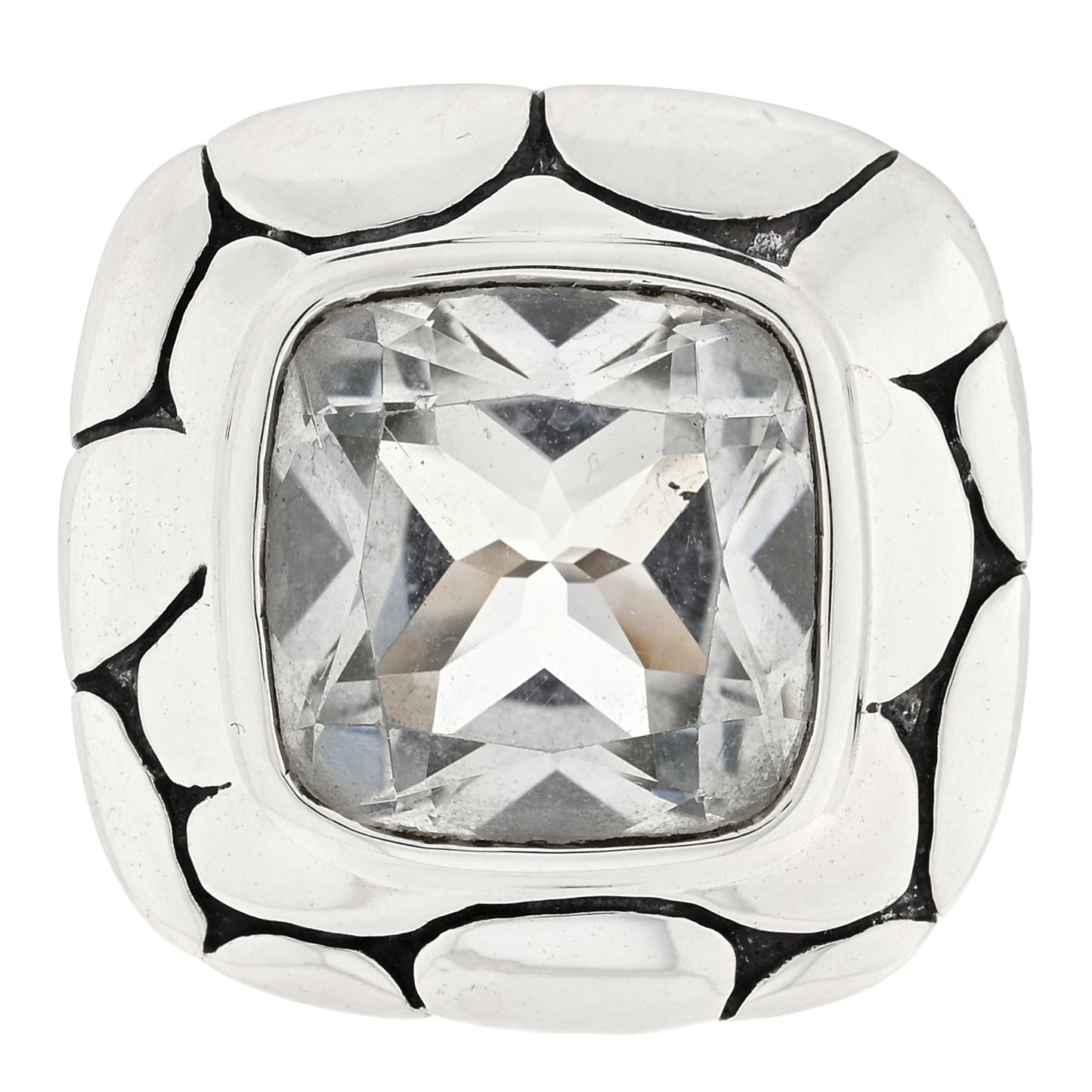 Sterling Silver White Topaz Batu Kali Square Ring 54 7