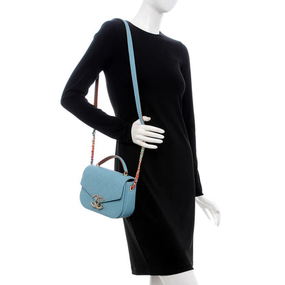 Chanel Grained Calfskin Quilted Small Cuba Top Handle Flap Blue 2 of 9