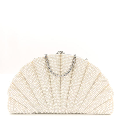 Judith Leiber Satin Pearl Embellished Origami Fan Clutch White 1 of 9
