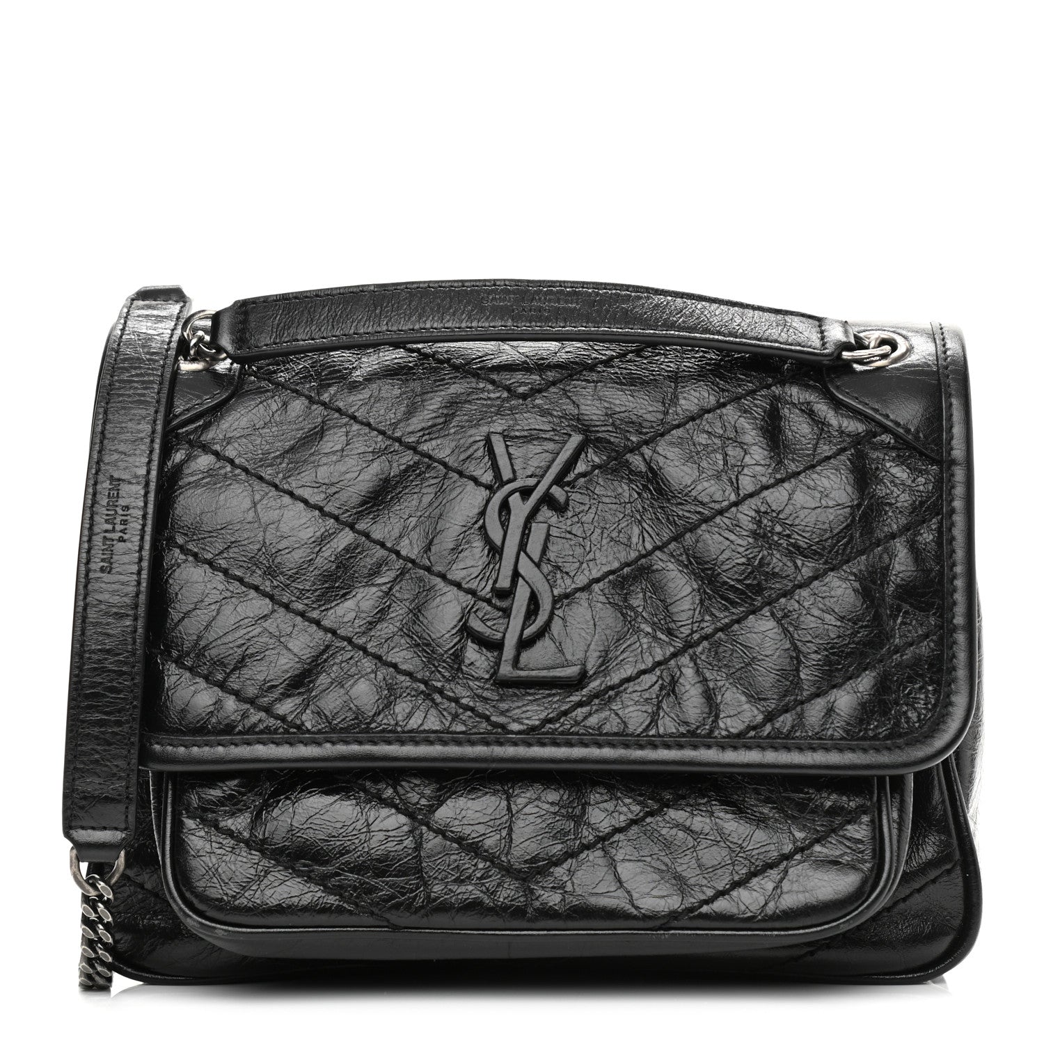 Saint Laurent Crinkled Lambskin Matelasse Monogram Baby Niki Chain Satchel Black 1 of 13