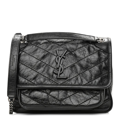 Saint Laurent Crinkled Lambskin Matelasse Monogram Baby Niki Chain Satchel Black 1 of 13