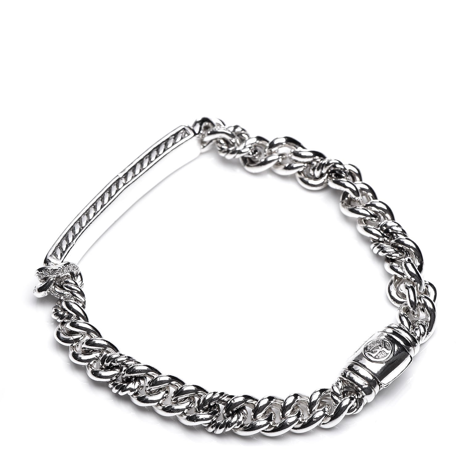 David Yurman Sterling Silver Diamond 7mm Petite Pave Curb Link ID Bracelet 3 of 5