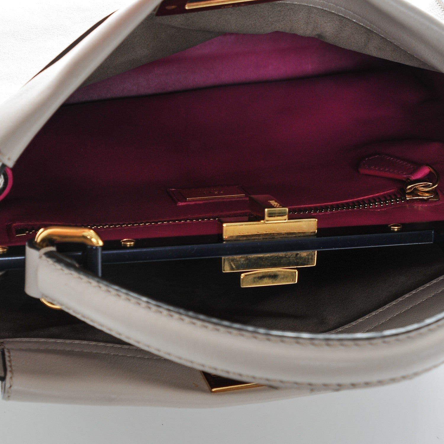 Fendi Vitello Seta Shiny Nappa Medium Peekaboo Iconic Satchel Grigio Polvere Magenta 5 of 6