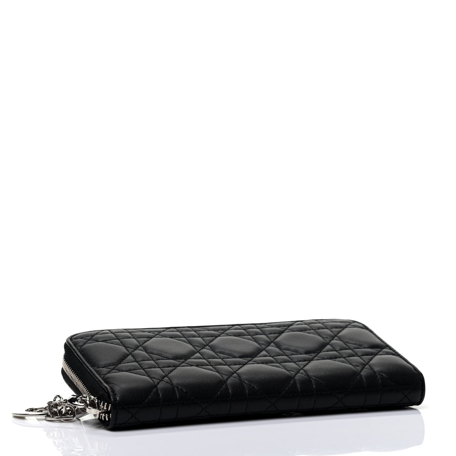 Christian Dior Lambskin Cannage Lady Dior Zip Wallet Black 3 of 4