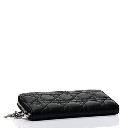Christian Dior Lambskin Cannage Lady Dior Zip Wallet Black 3 of 4