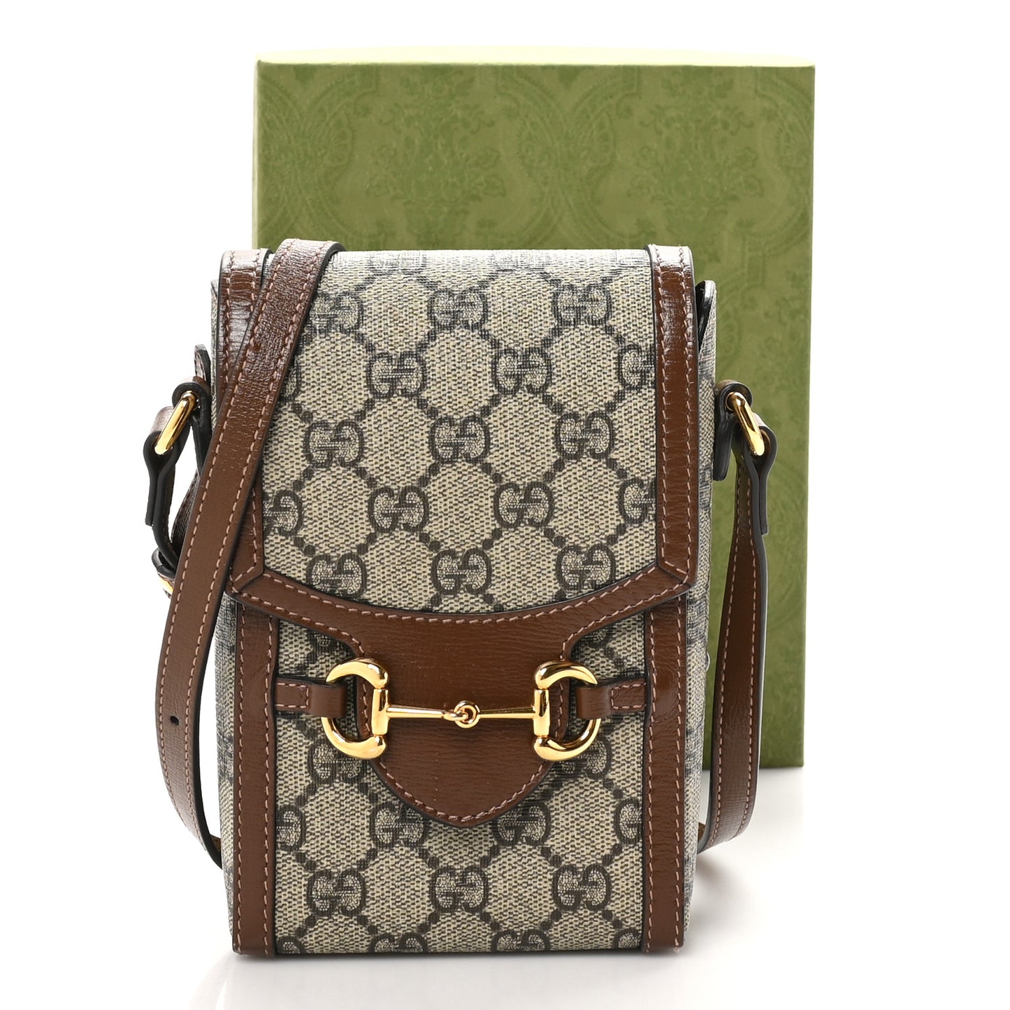 GG Supreme Monogram Mini Horsebit 1955 Crossbody Bag Beige Brown Sugar