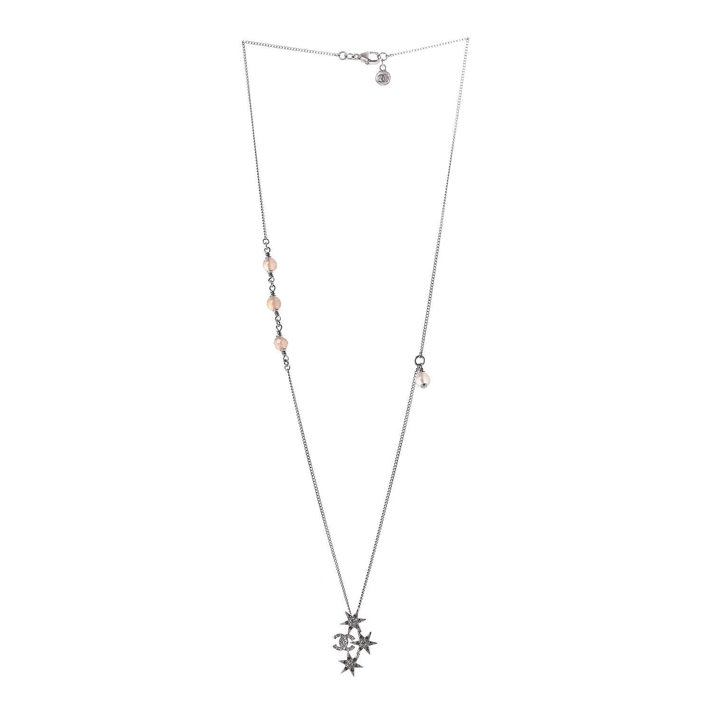 Crystal Bead CC Star Necklace Silver