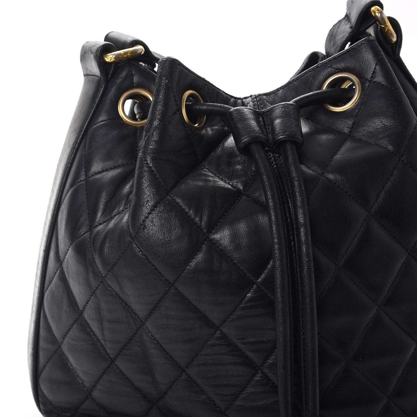 Lambskin Quilted Drawstring Bag Black