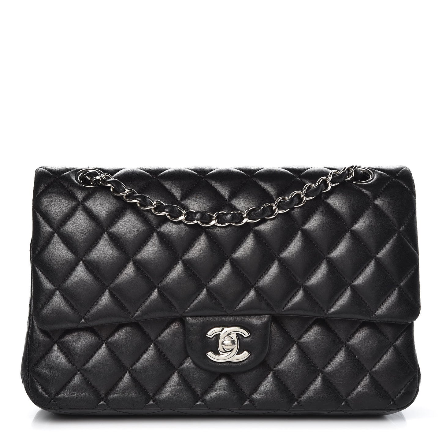 Lambskin Quilted Medium Double Flap Black
