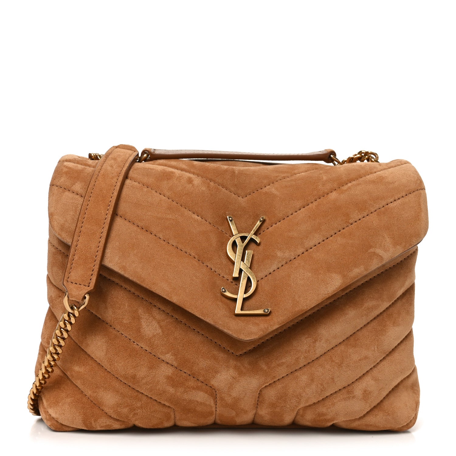 Saint Laurent Suede Calfskin Y Quilted Monogram Small Loulou Chain Satchel Cinnamon 1 of 10