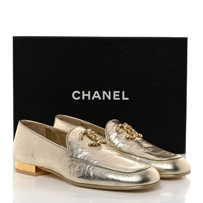 Chanel Aged Calfskin CC Loafers 36 Gold 2 of 9
