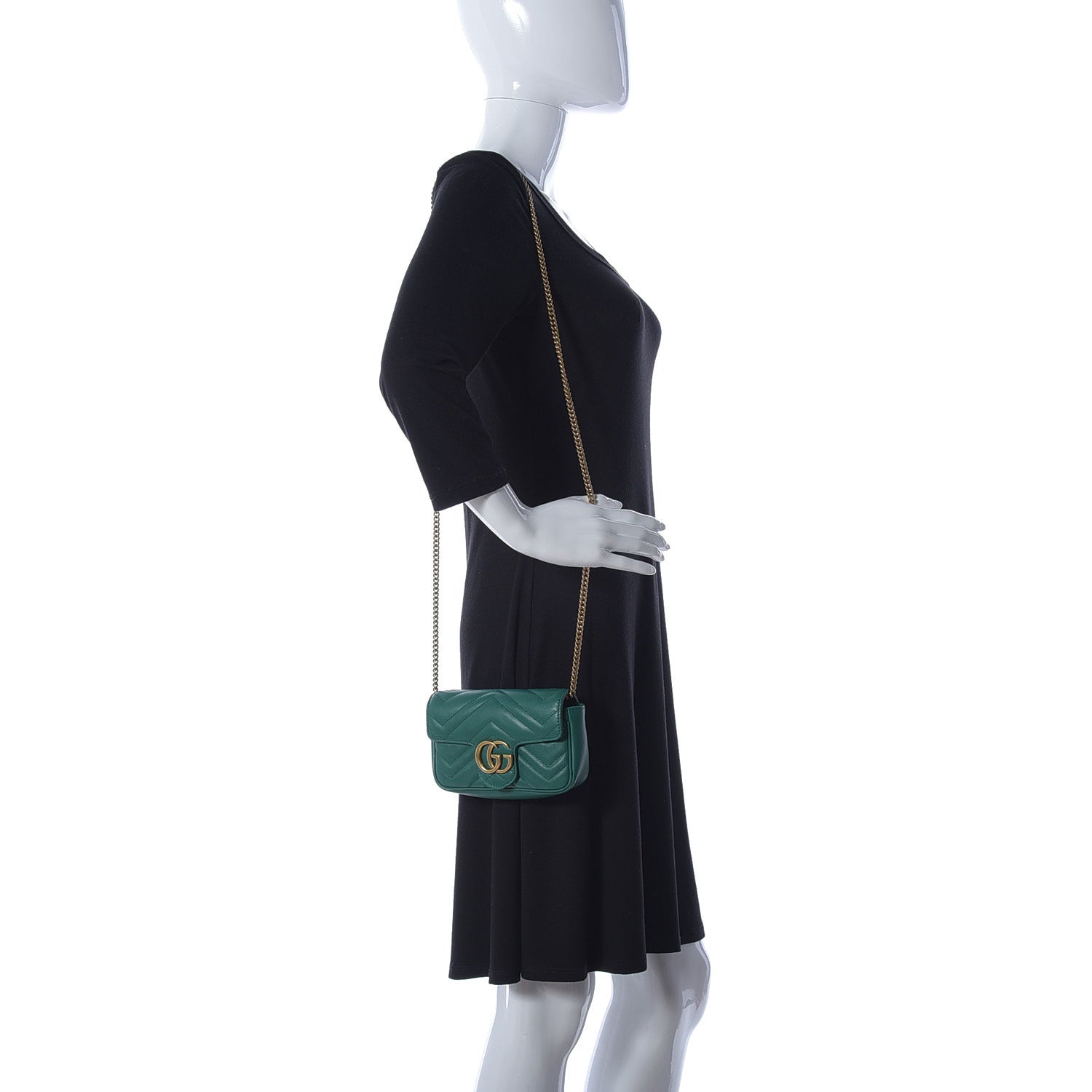 Gucci Calfskin Matelasse Super Mini GG Marmont Shoulder Bag Emerald Green 2 of 9
