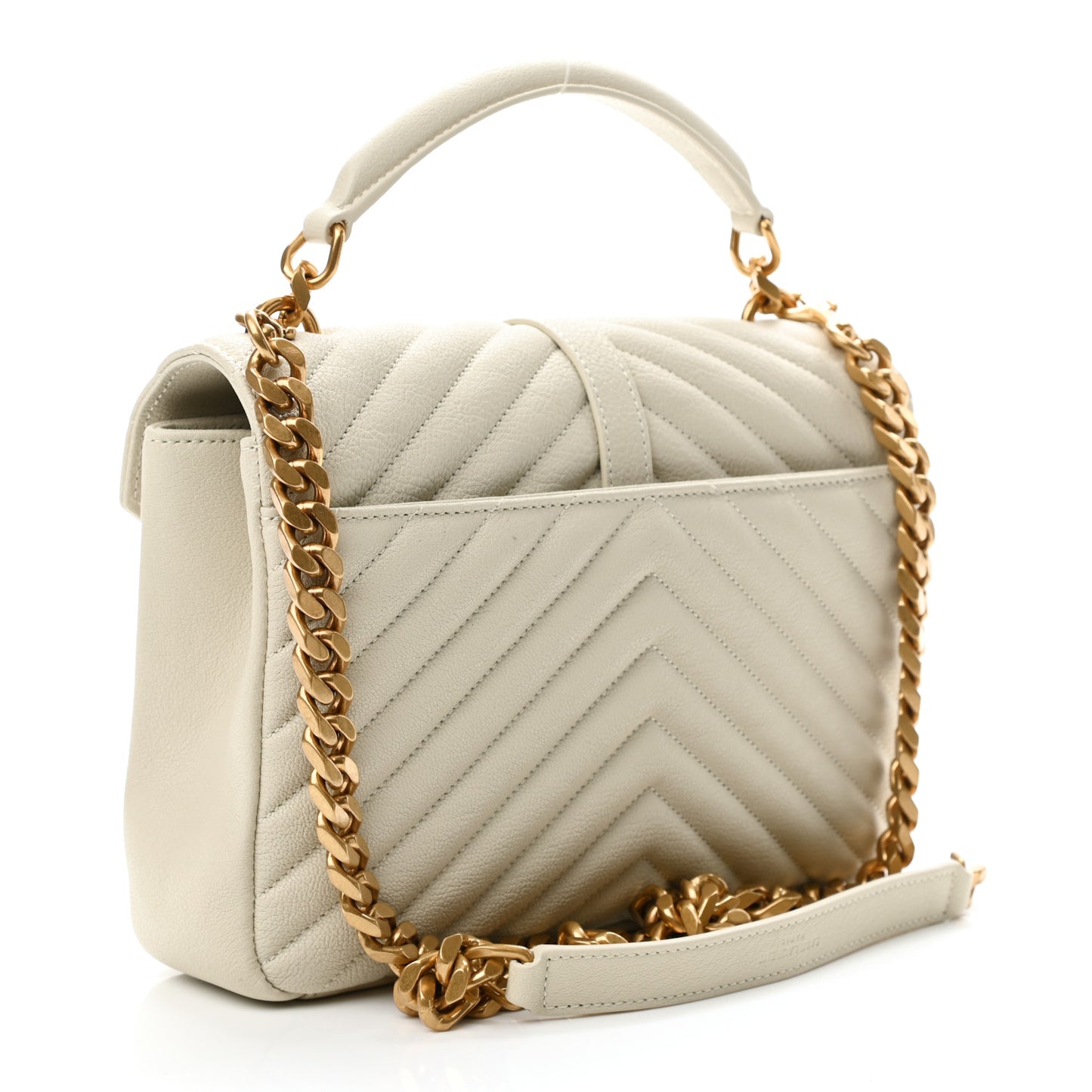 Sheepskin Matelasse Chevron Monogram Medium College Bag Vintage Blanc