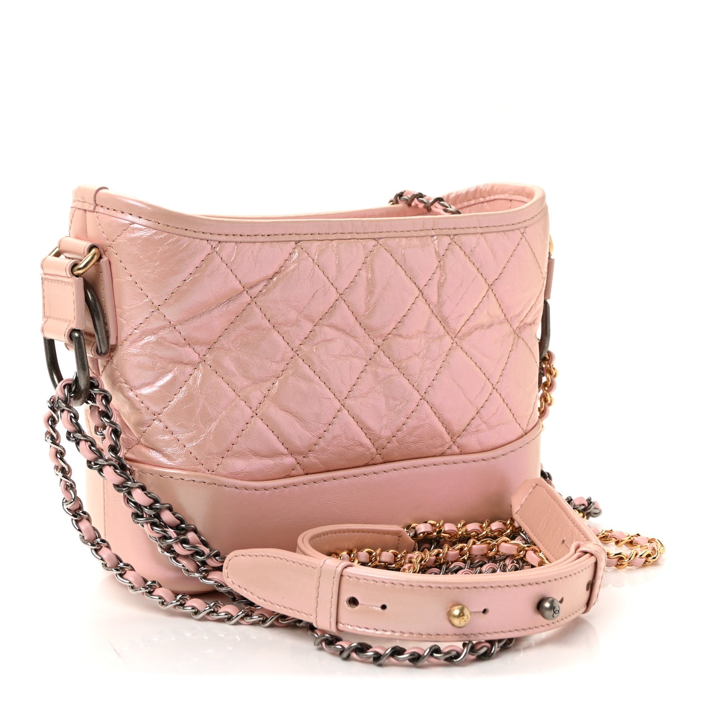 Iridescent Aged Calfskin Quilted Small Gabrielle Hobo Rose