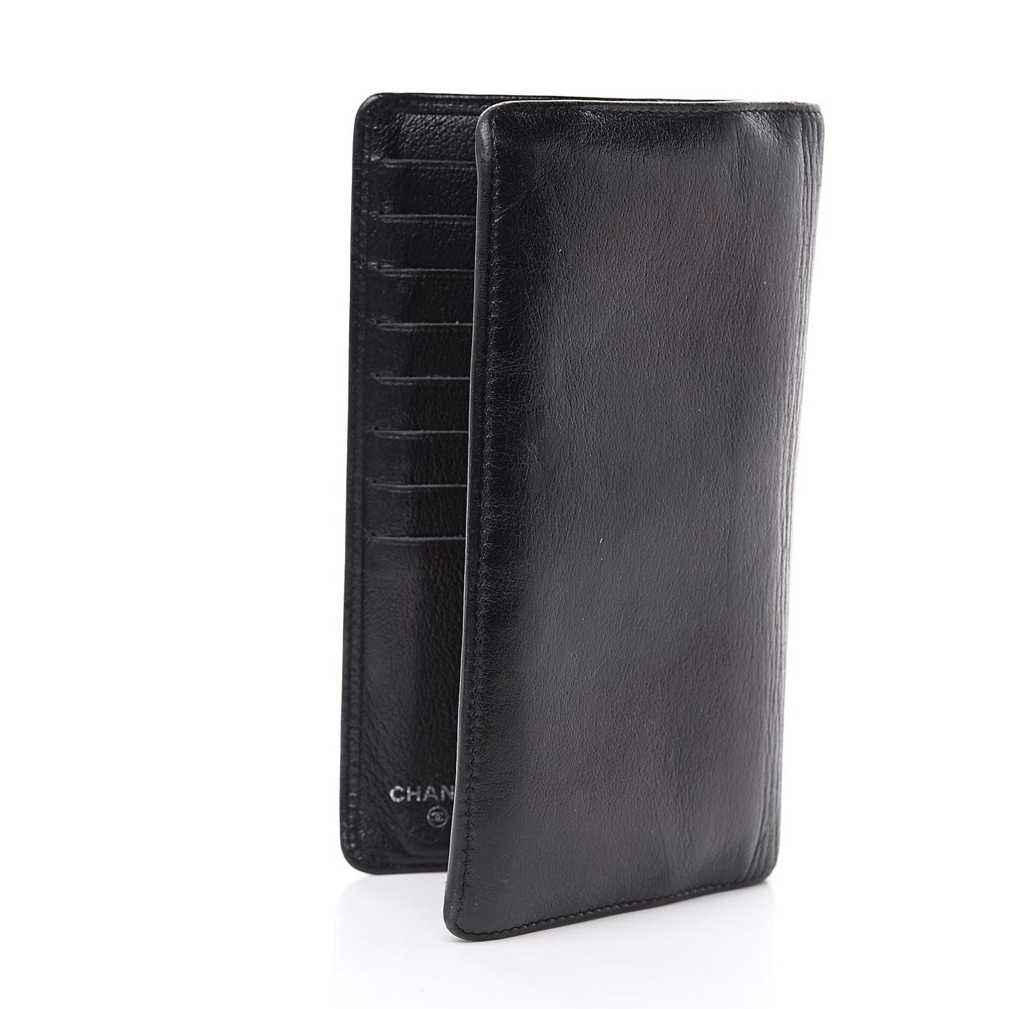 Goatskin Camellia Embossed Yen Wallet Black
