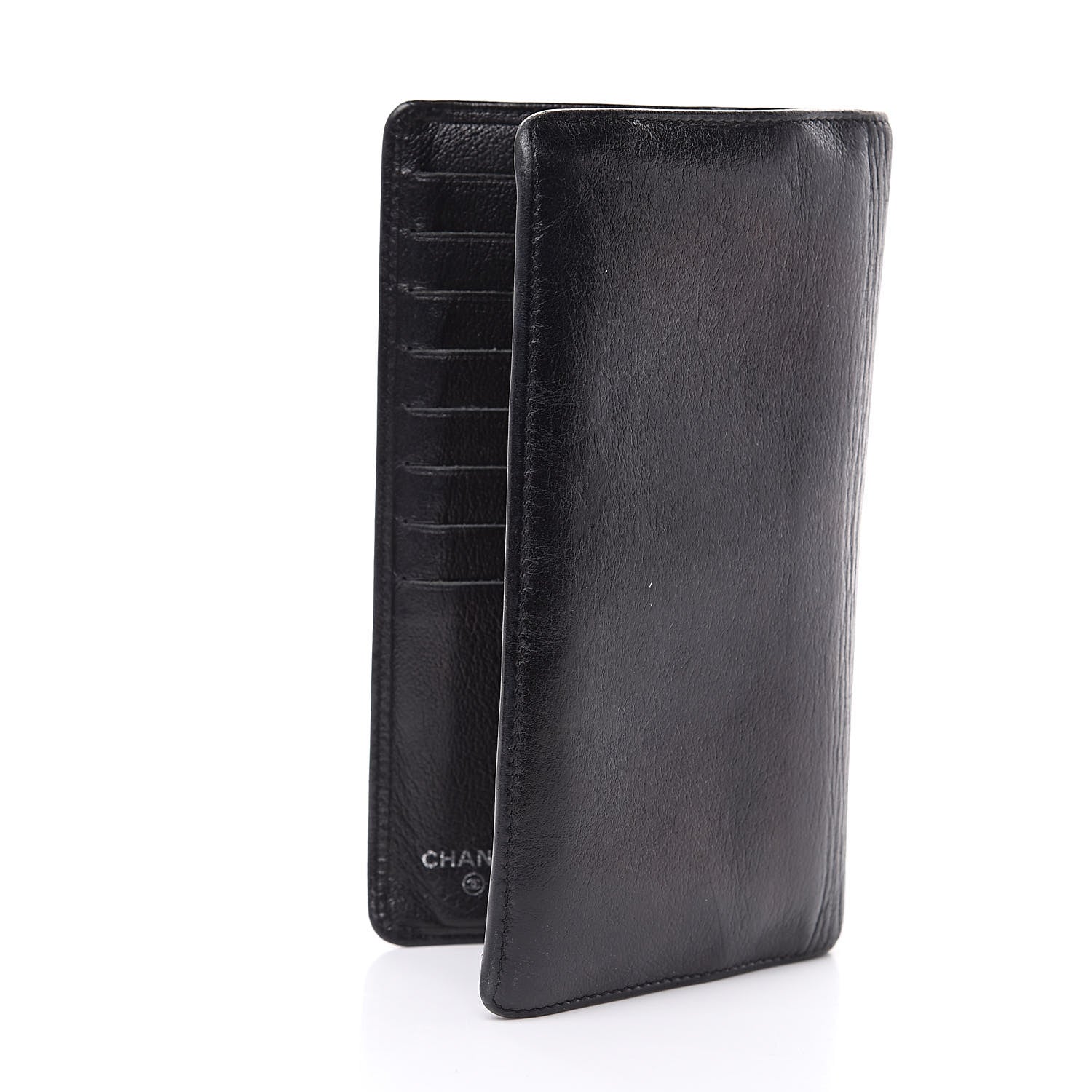 Chanel Goatskin Camellia Embossed Yen Wallet Black 3 of 11