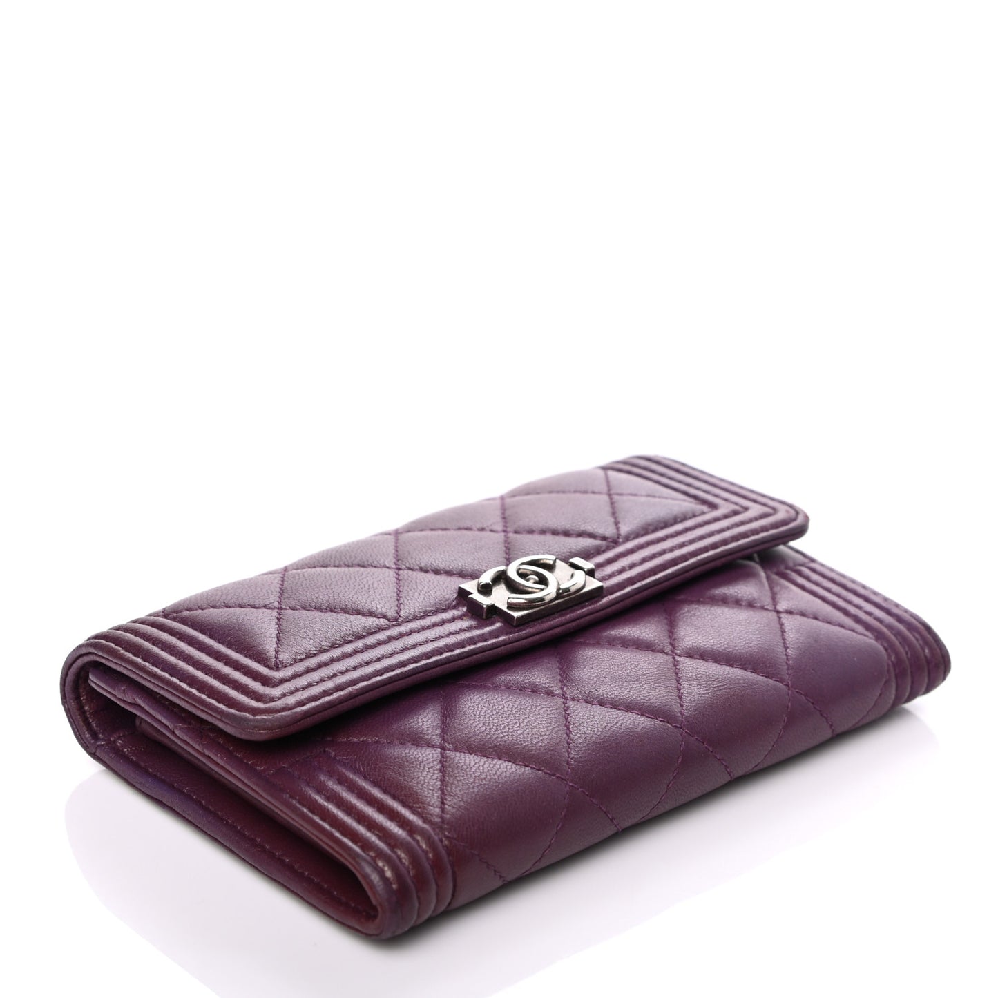 Lambskin Quilted Medium Boy Flap Wallet Purple