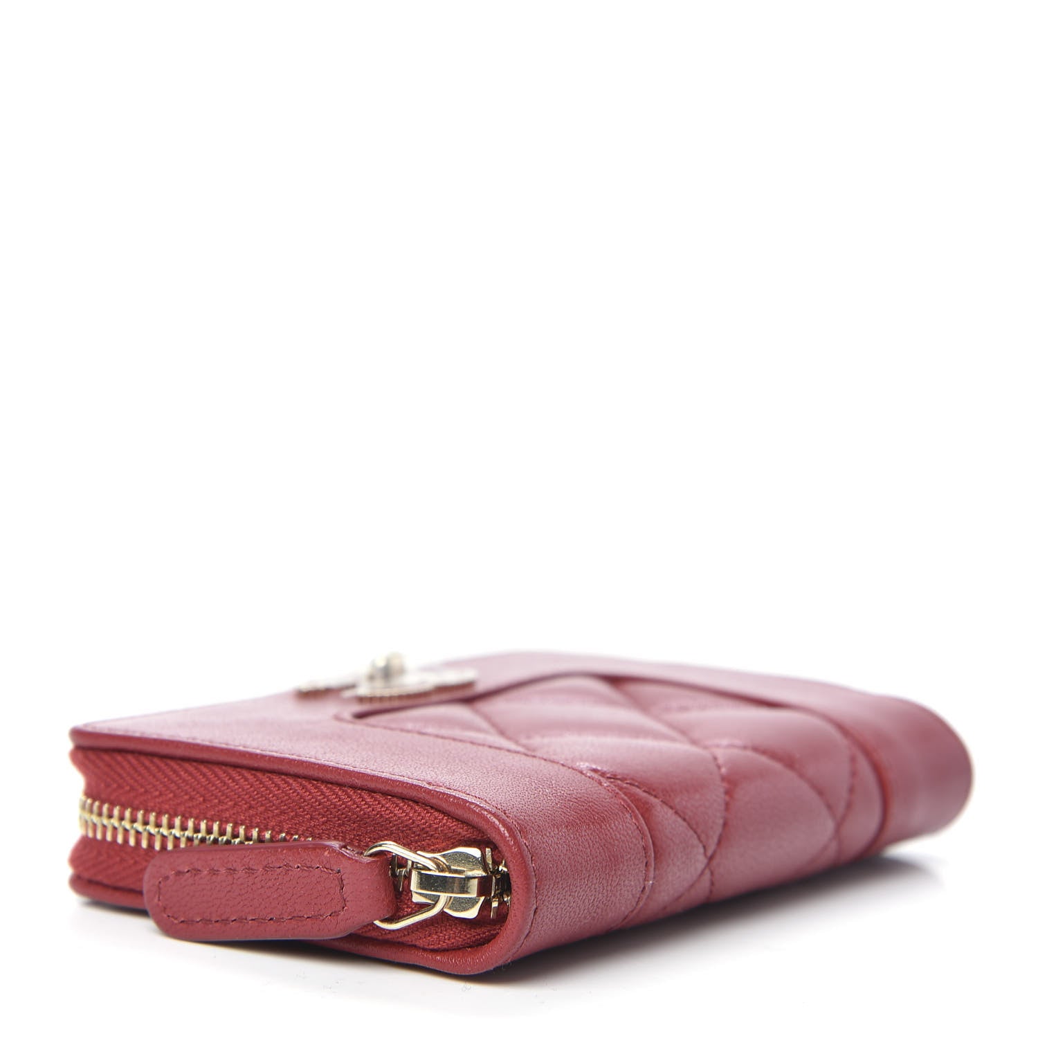 Chanel Sheepskin Quilted Mademoiselle Vintage Zip Coin Purse Red 4 of 8