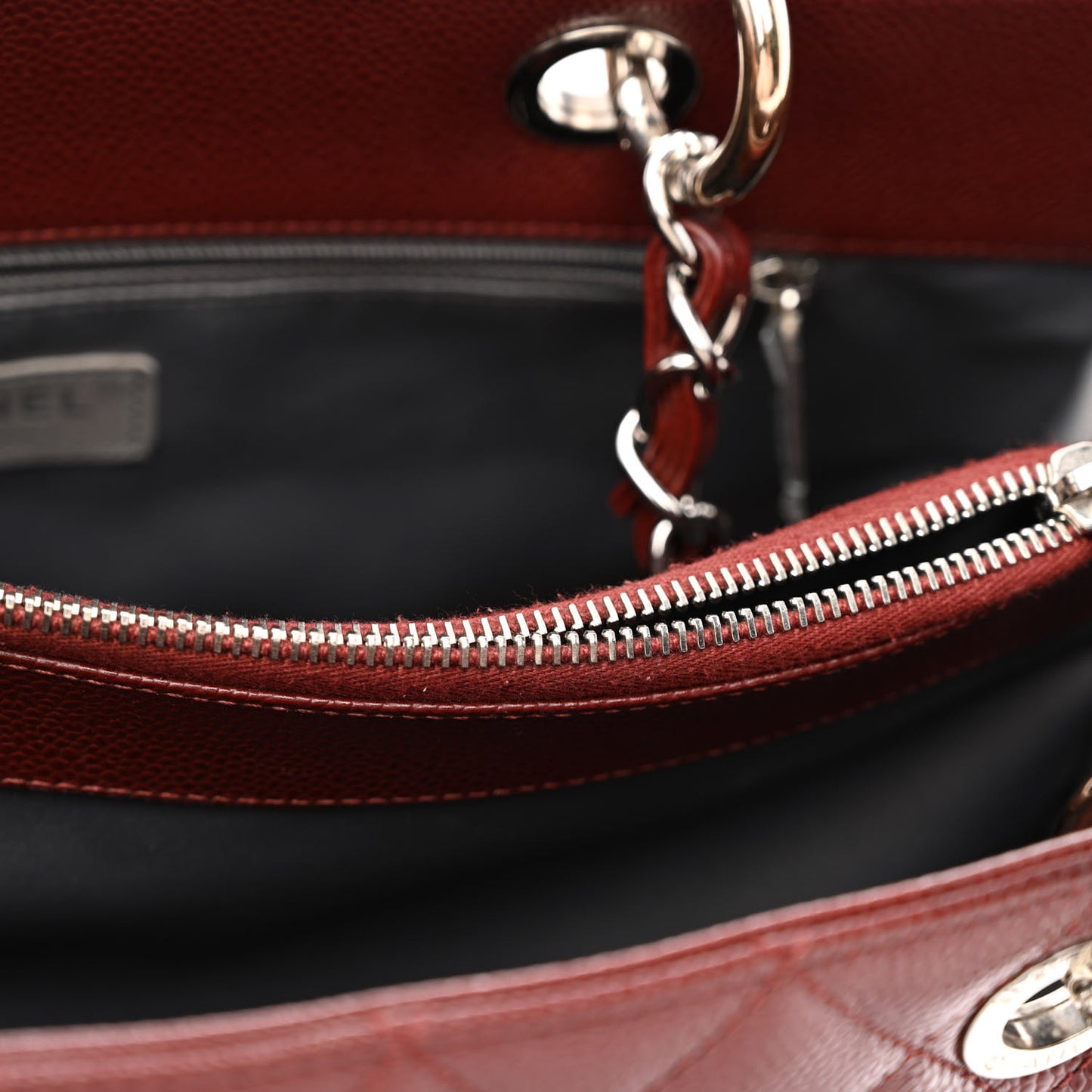 Caviar Quilted Grand Shopping Tote GST Burgundy