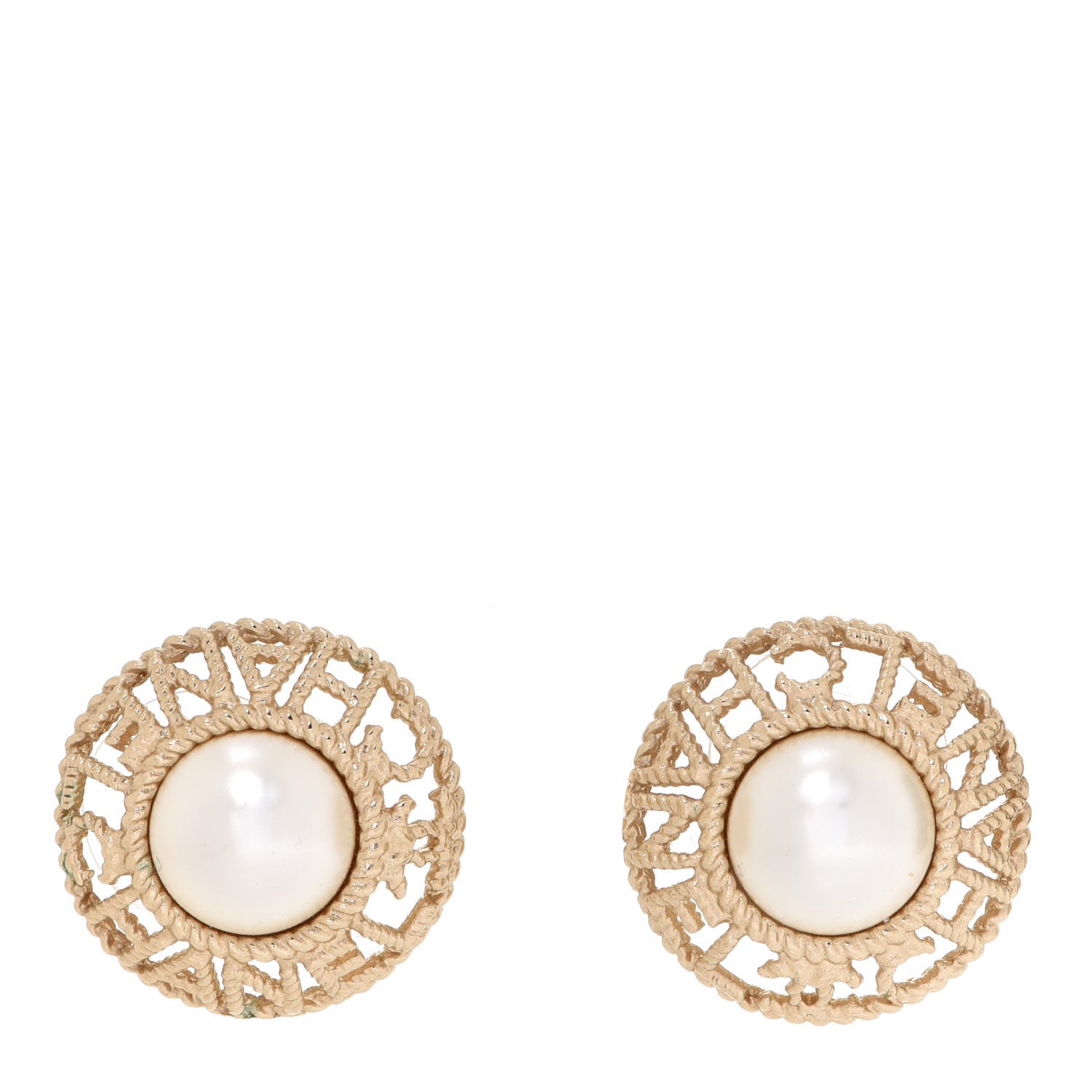Chanel Pearl CC Round Rope Logo Earrings Gold 1 of 14