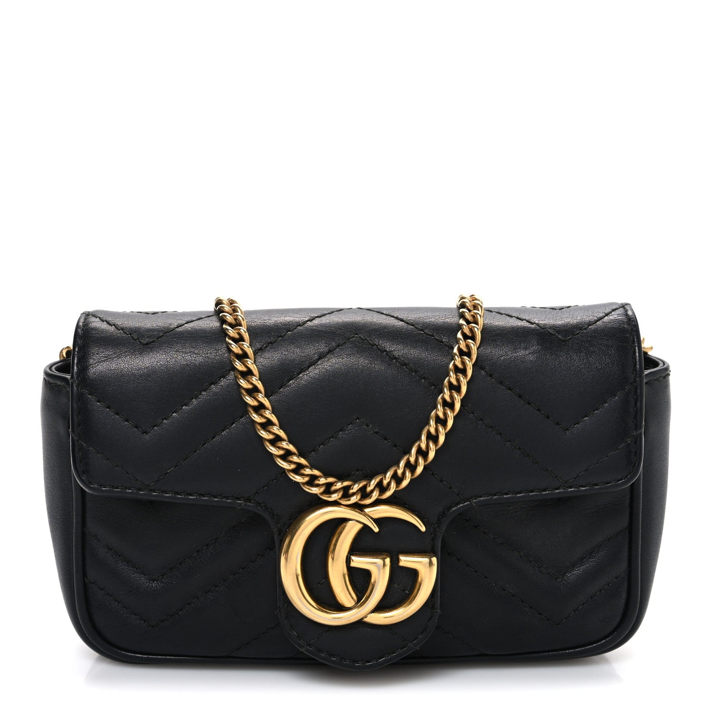 Calfskin Matelasse Super Mini GG Marmont Shoulder Bag Black Black