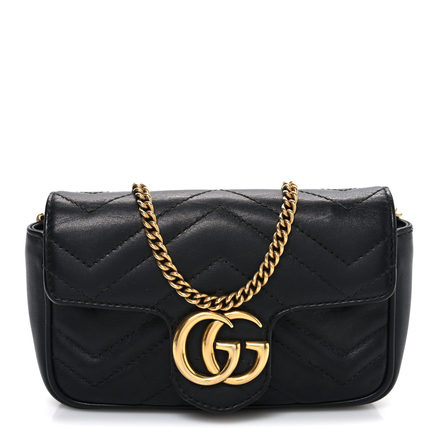 Gucci Calfskin Matelasse Super Mini GG Marmont Shoulder Bag Black Black 1 of 10