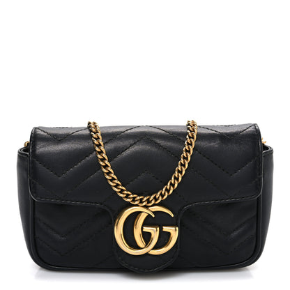 Gucci Calfskin Matelasse Super Mini GG Marmont Shoulder Bag Black Black 1 of 10