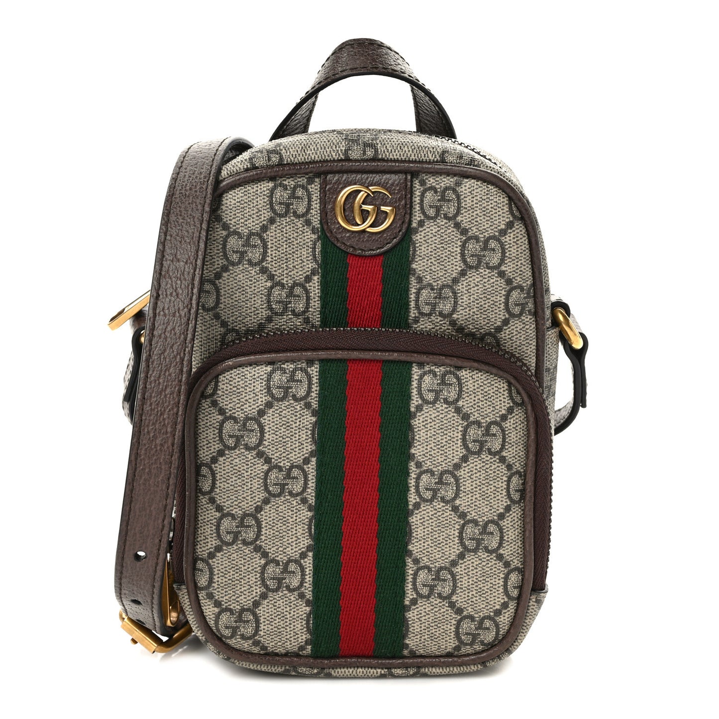 GG Supreme Monogram Web Mini Ophidia Double Zip Messenger Bag Beige New Acero